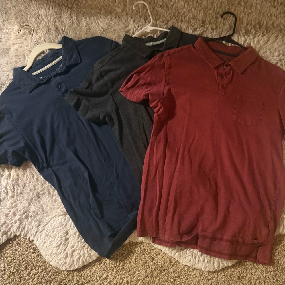 Set of Three Polo Shirts - Red, Blue, and Gray